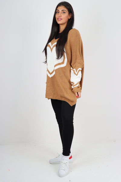 Oversized Heart Print Knitted Jumper Top