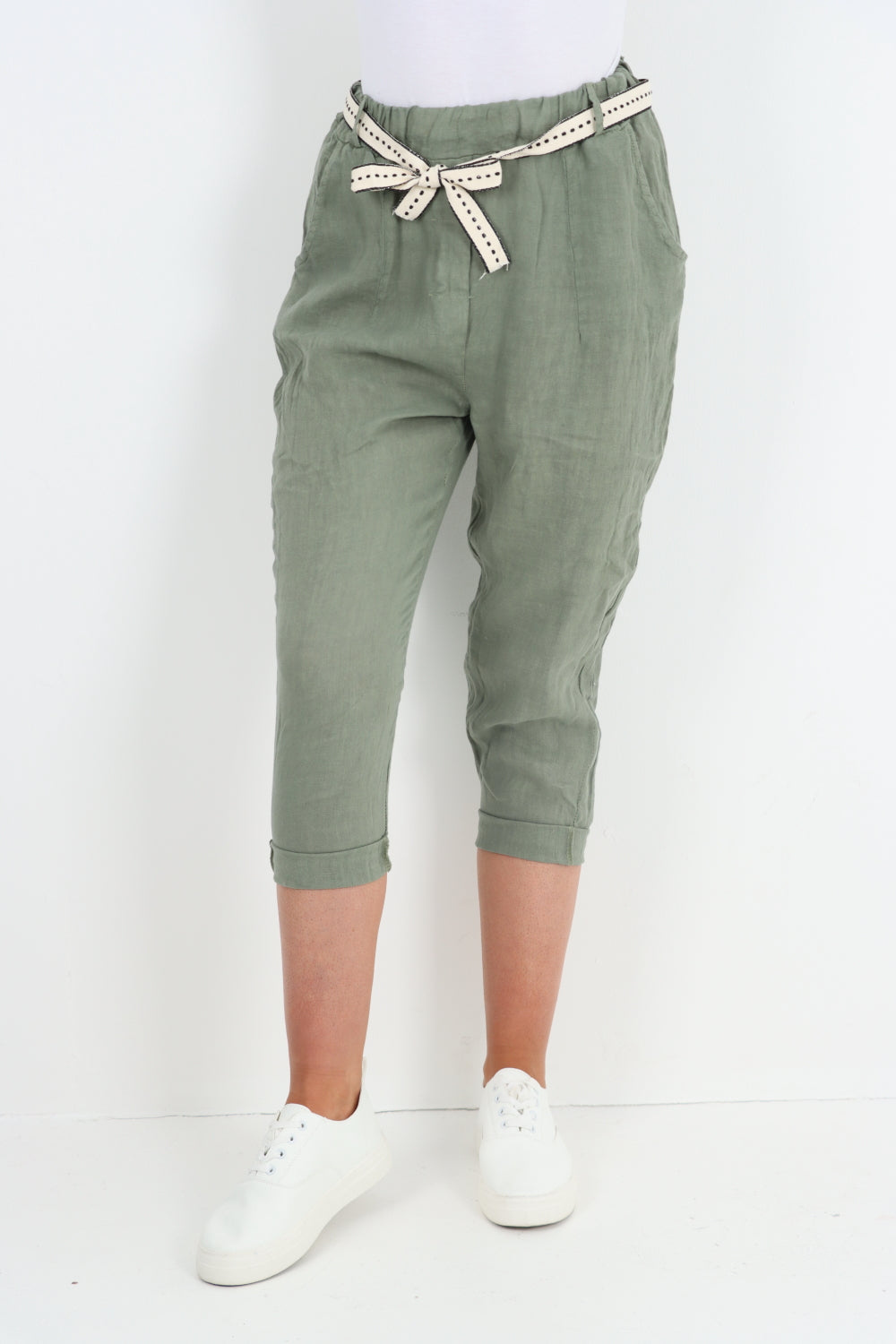 Italian Plain Belted Linen Trousers