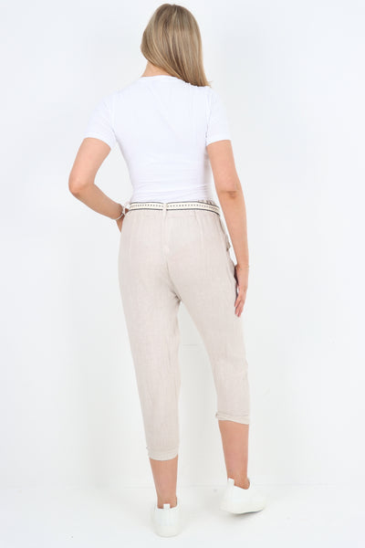 Italian Plain Belted Linen Trousers