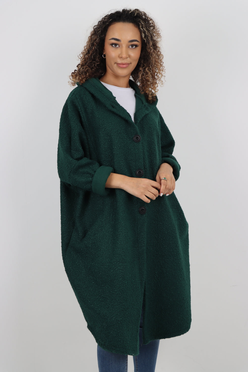 Italian Oversized Pockets Hooded Long Sleeve Coat