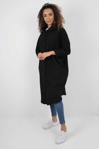 Italian Oversized Pockets Hooded Long Sleeve Coat
