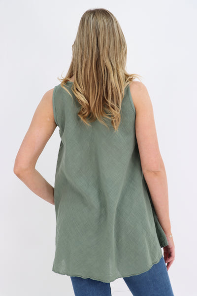 Italian Plain Sleeveless Cotton Vest Top