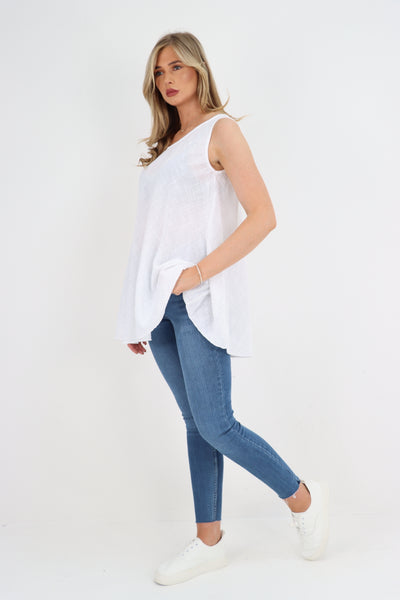 Italian Plain Sleeveless Cotton Vest Top