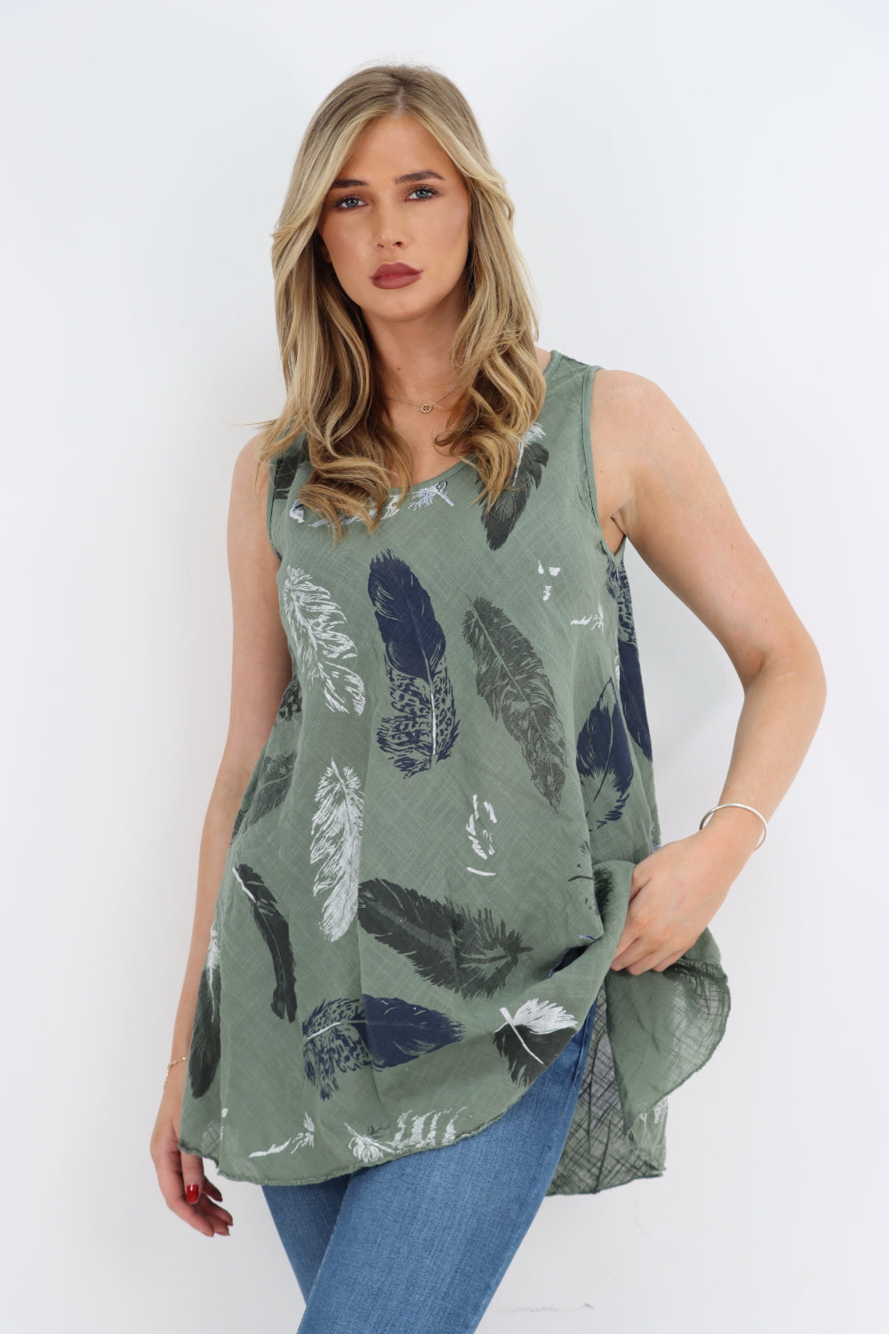 Italian Printed Sleeveless Cotton Vest Top
