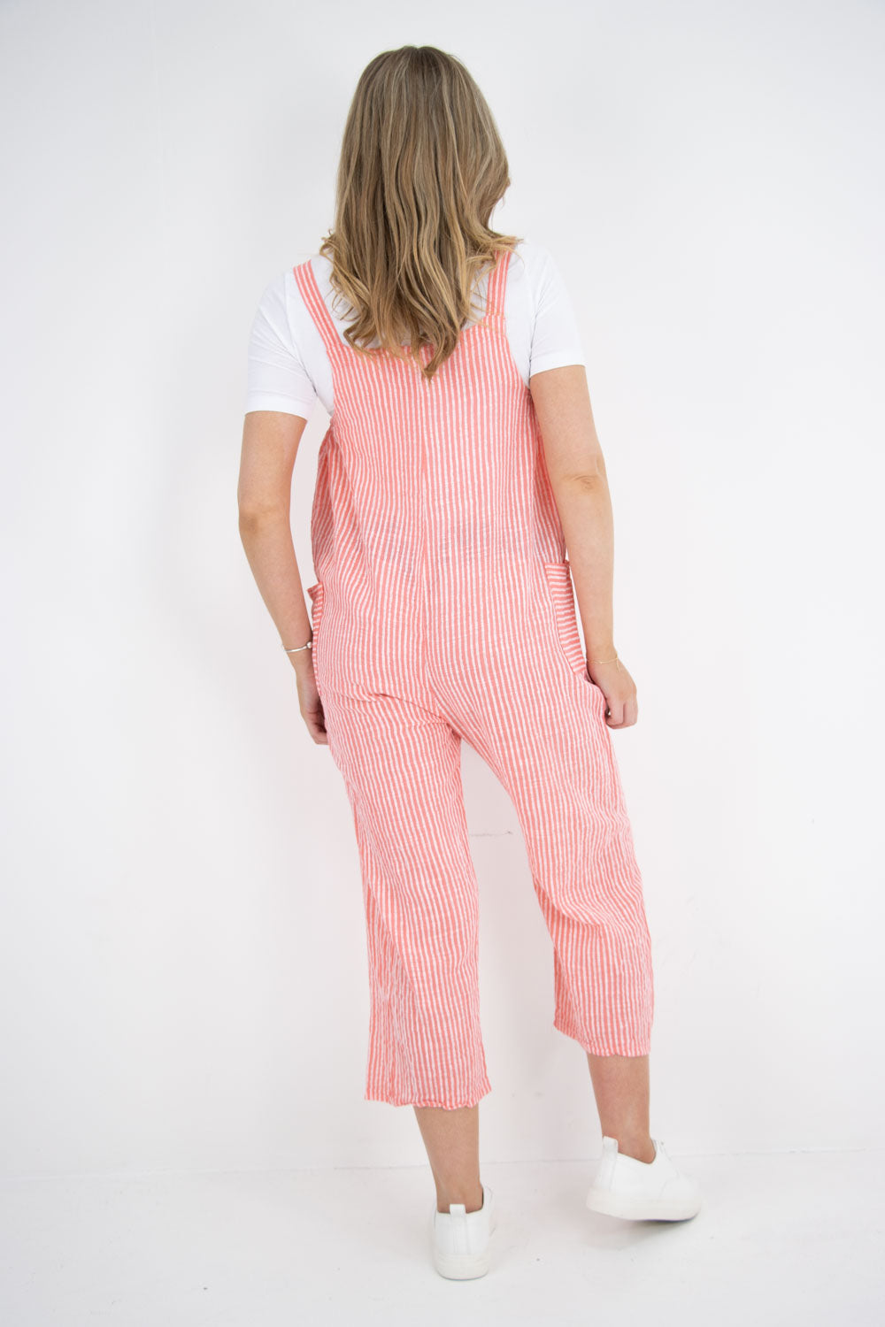 Italian Stripe Pattern Side Pockets Cotton Dungarees