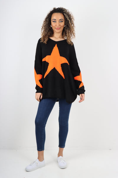 Oversized Star Print Sleeve Knitted Jumper Top
