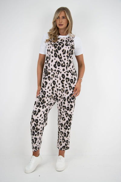 Made In Italy Leopard Print Cotton Lagenlook Dungaree