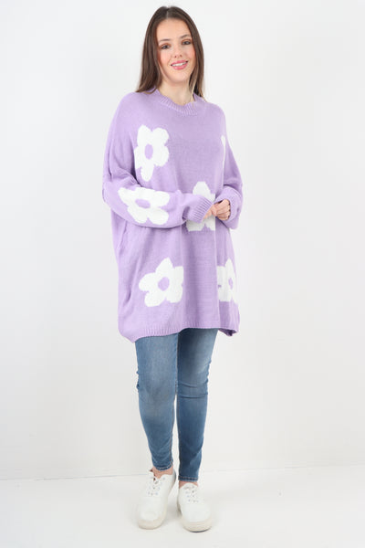 Italian Oversized Ditsy Floral Knitted Jumper Top