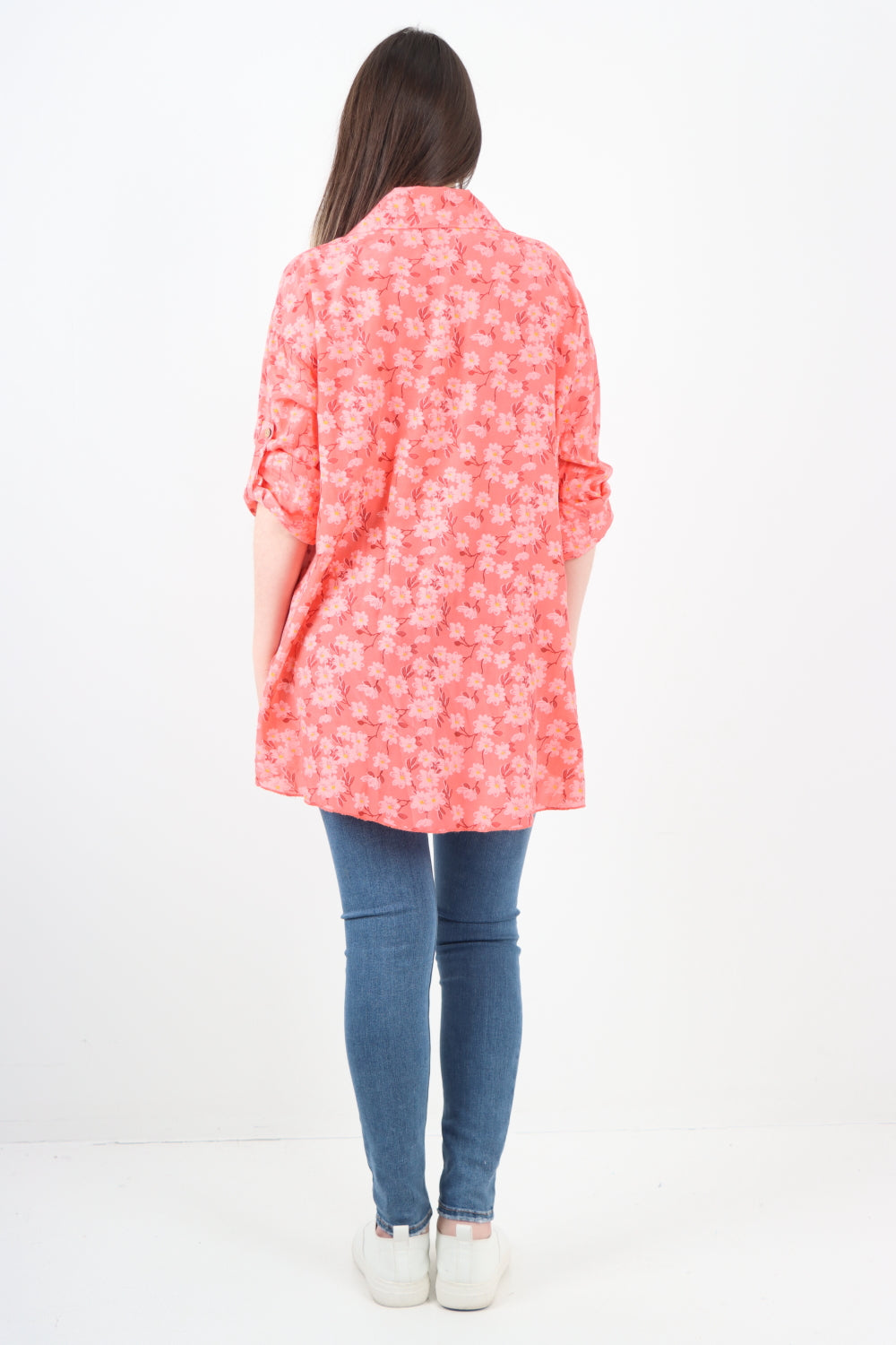Italian Floral Print Dip Hem Shirt Top