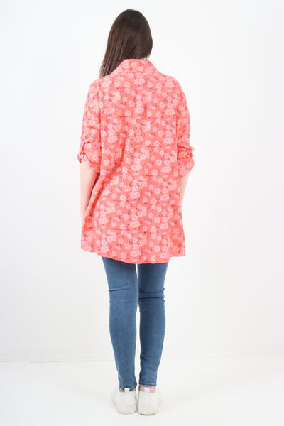 Italian Floral Print Dip Hem Shirt Top