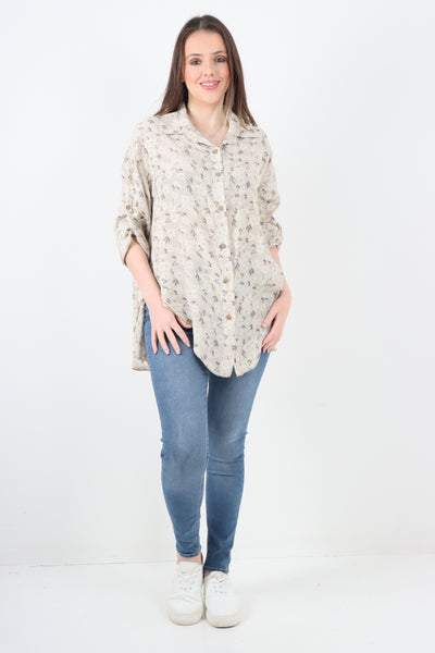 Italian Floral Print Dip Hem Shirt Top