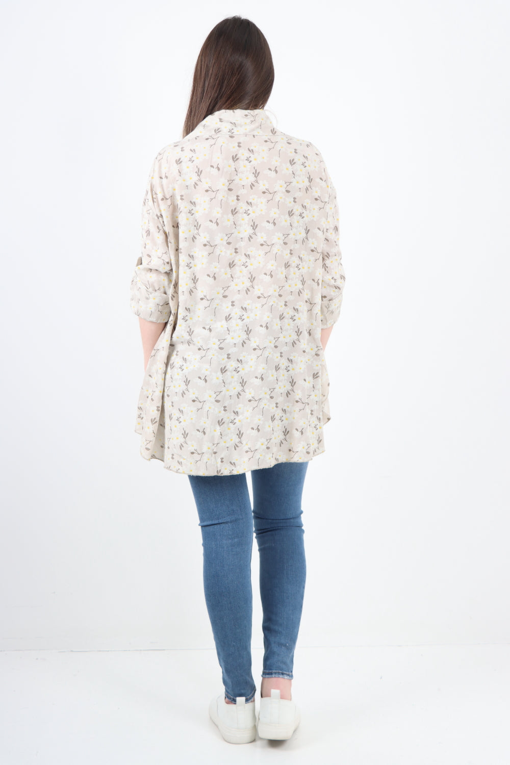 Italian Floral Print Dip Hem Shirt Top
