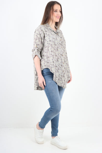 Italian Floral Print Dip Hem Shirt Top