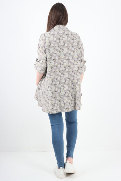 Italian Floral Print Dip Hem Shirt Top