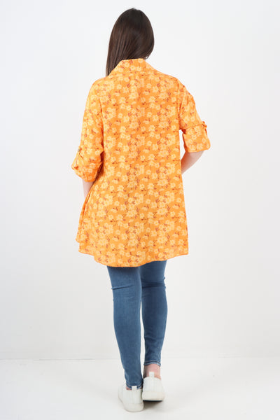 Italian Floral Print Dip Hem Shirt Top