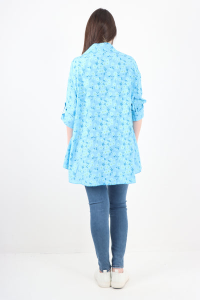 Italian Floral Print Dip Hem Shirt Top