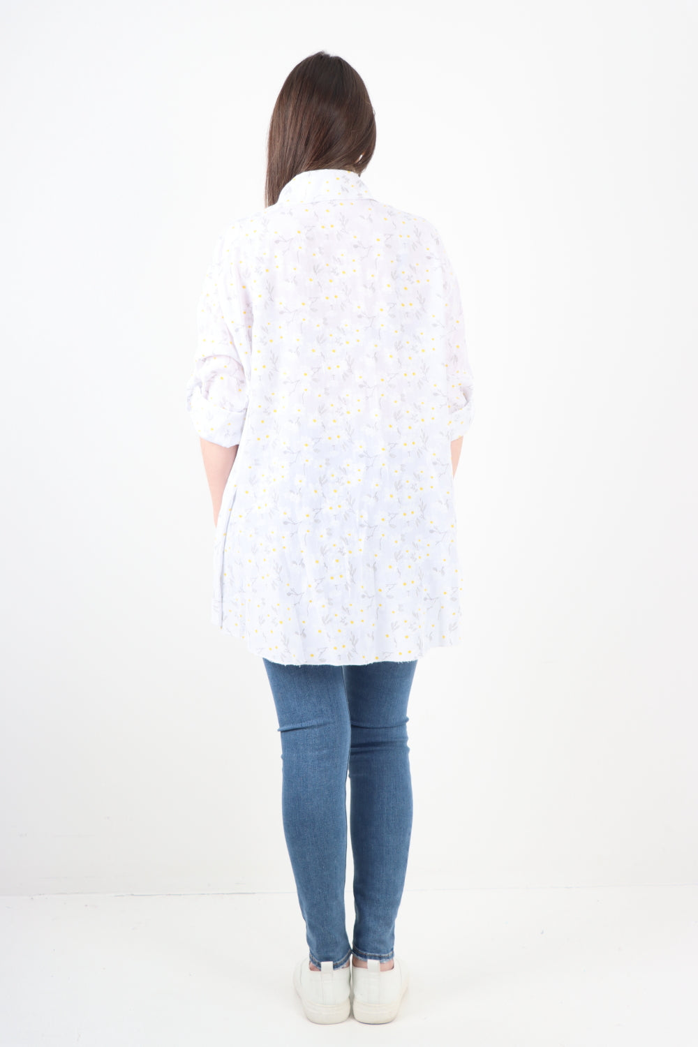 Italian Floral Print Dip Hem Shirt Top