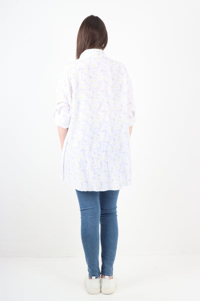 Italian Floral Print Dip Hem Shirt Top