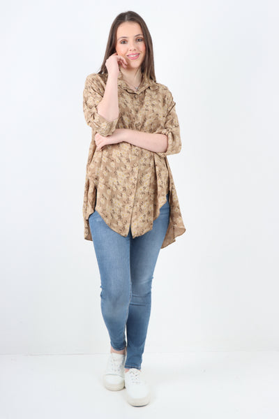 Italian Floral Print Dip Hem Shirt Top