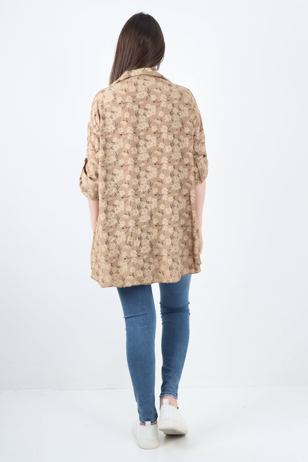 Italian Floral Print Dip Hem Shirt Top