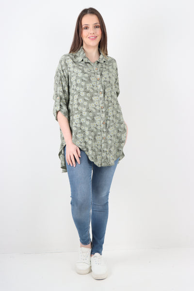 Italian Floral Print Dip Hem Shirt Top