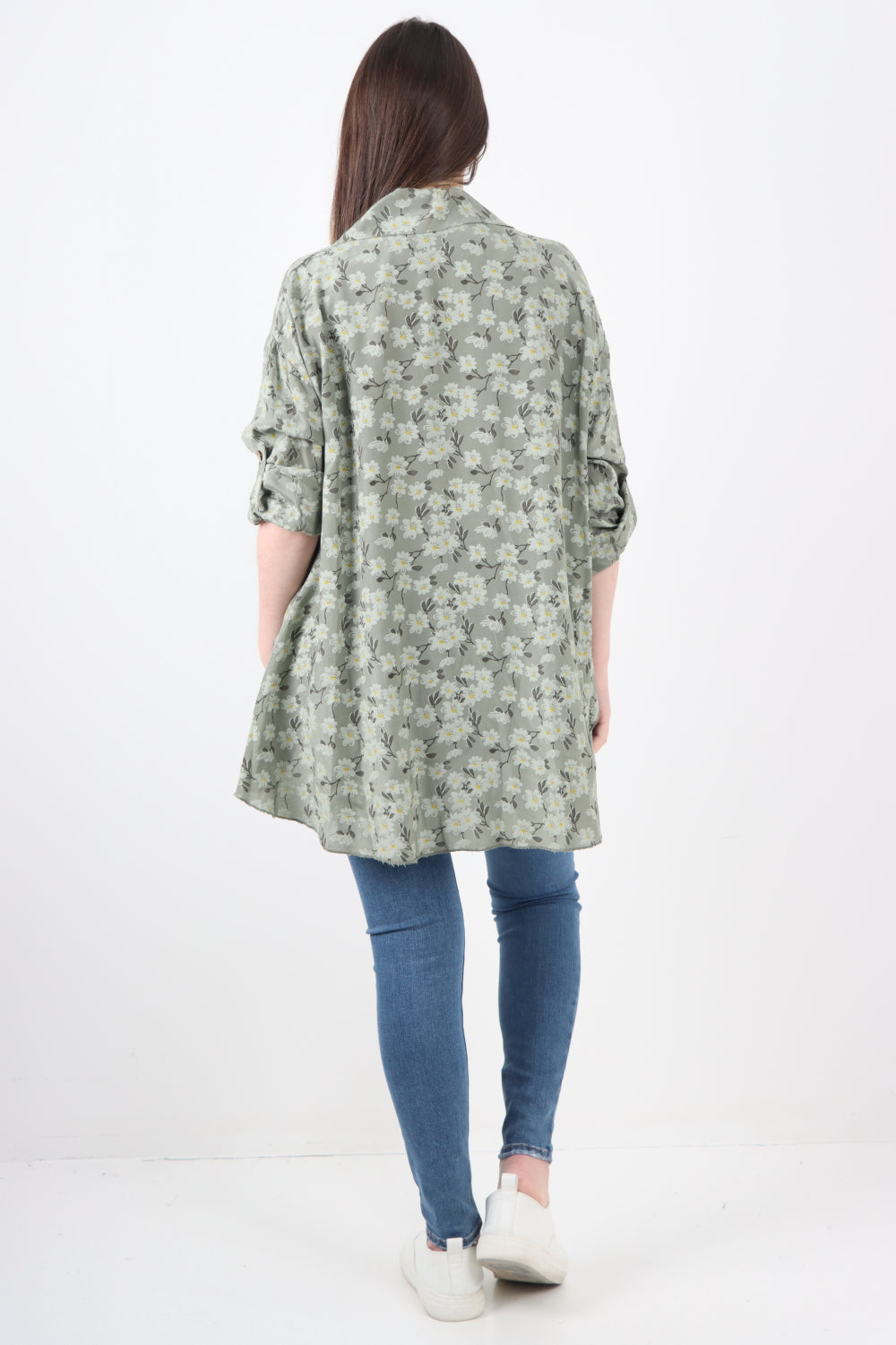 Italian Floral Print Dip Hem Shirt Top