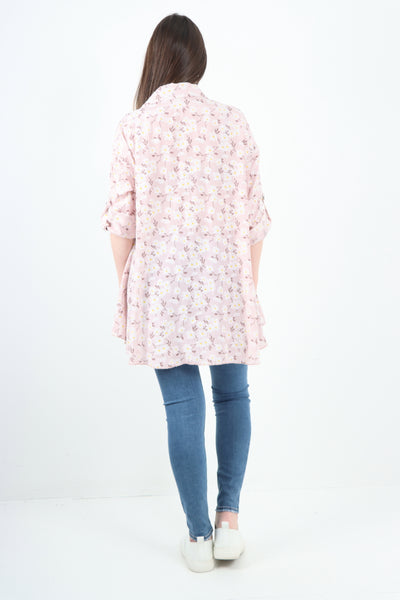 Italian Floral Print Dip Hem Shirt Top