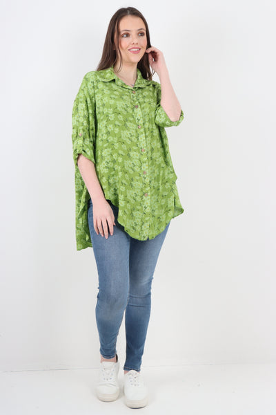 Italian Floral Print Dip Hem Shirt Top