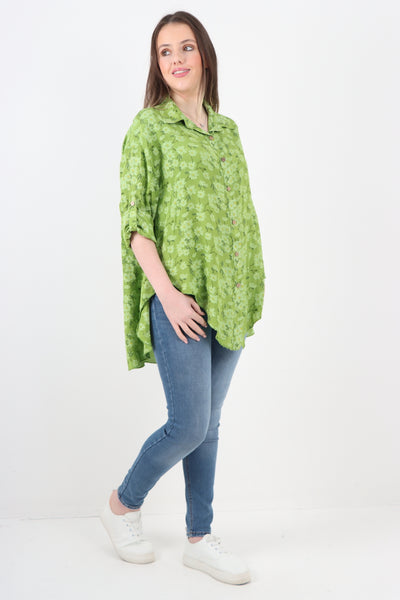 Italian Floral Print Dip Hem Shirt Top
