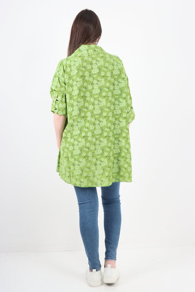 Italian Floral Print Dip Hem Shirt Top