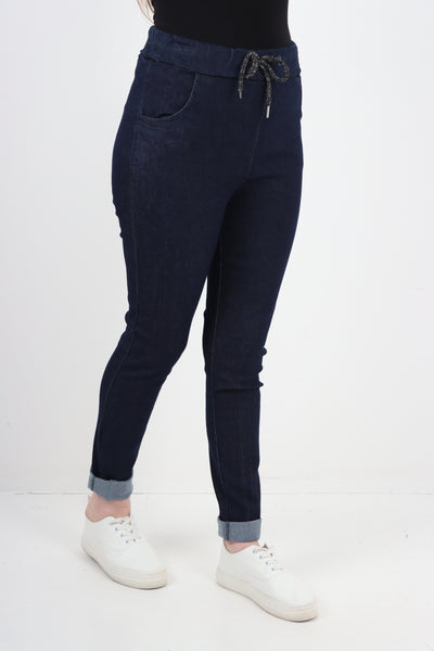 Italian Plain Denim Look Side Pockets Jeans Trouser