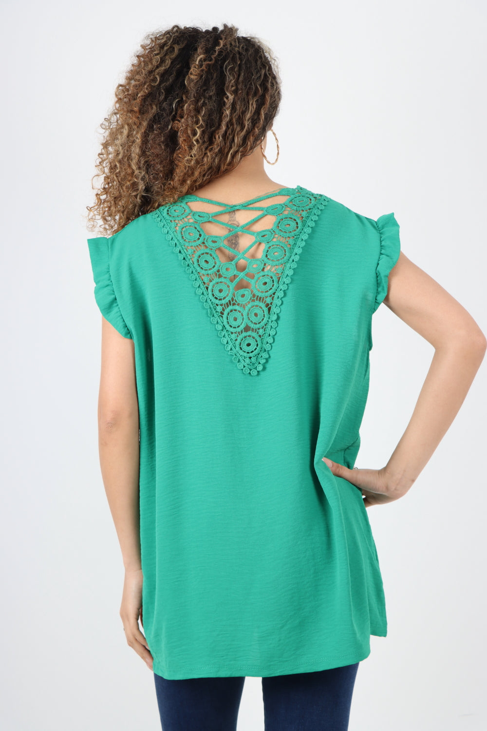 Italian Cap Sleeve With Detailed Back Lace Design Blouse Top
