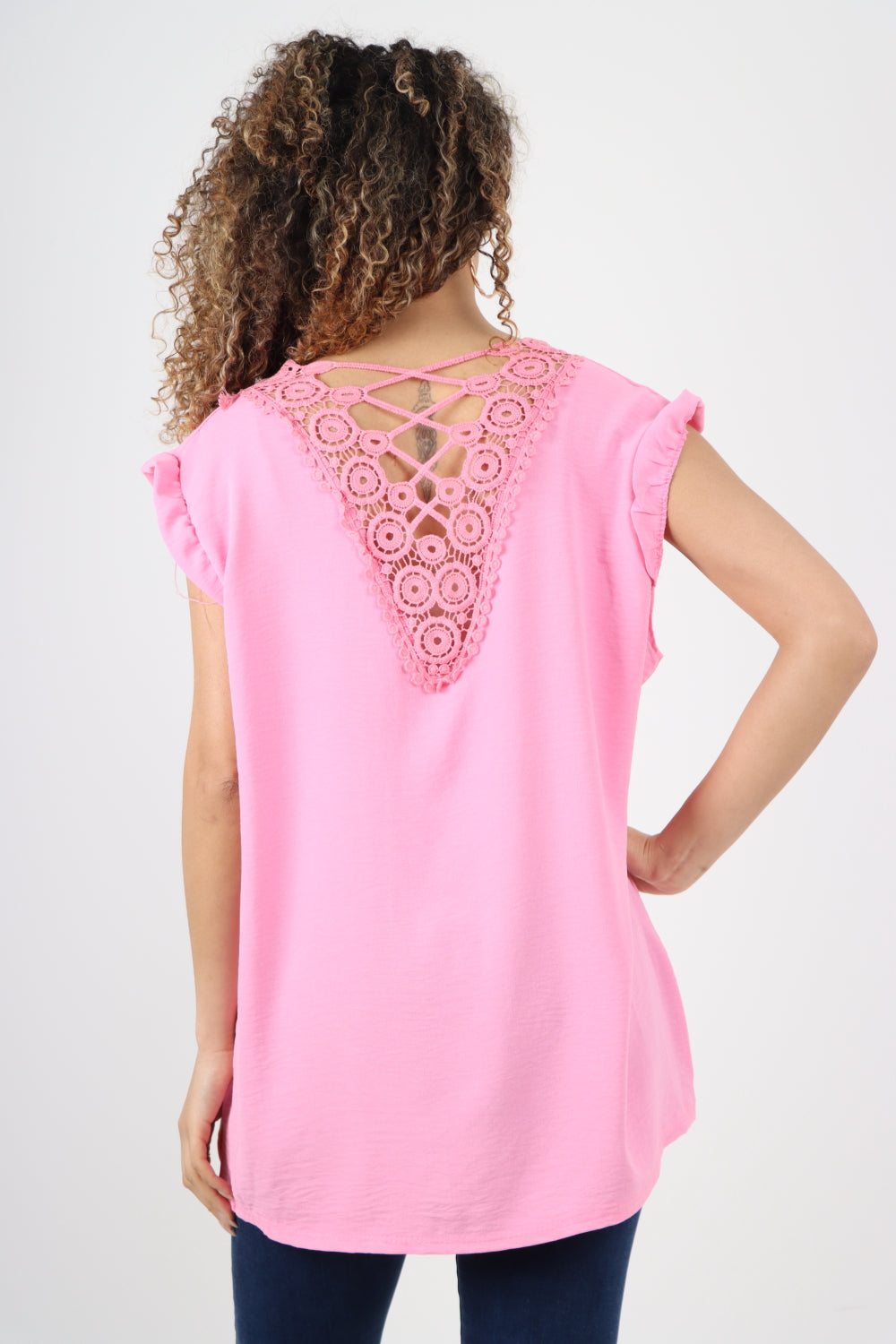 Italian Cap Sleeve With Detailed Back Lace Design Blouse Top