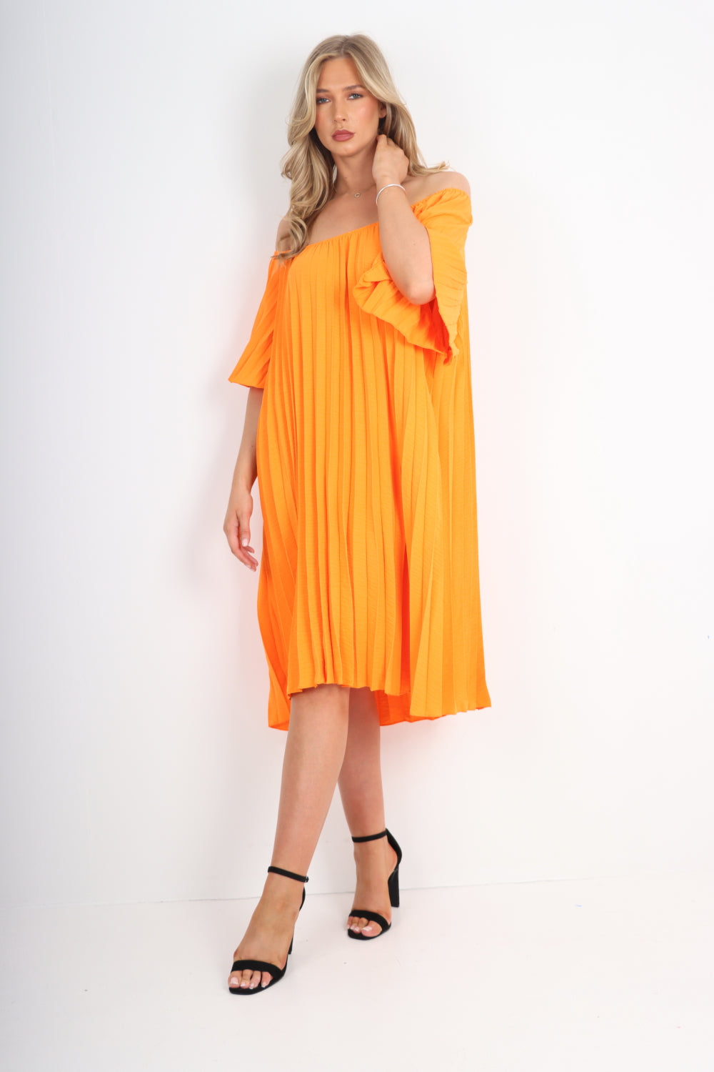 Italian Off The Shoulder Pleated Dress