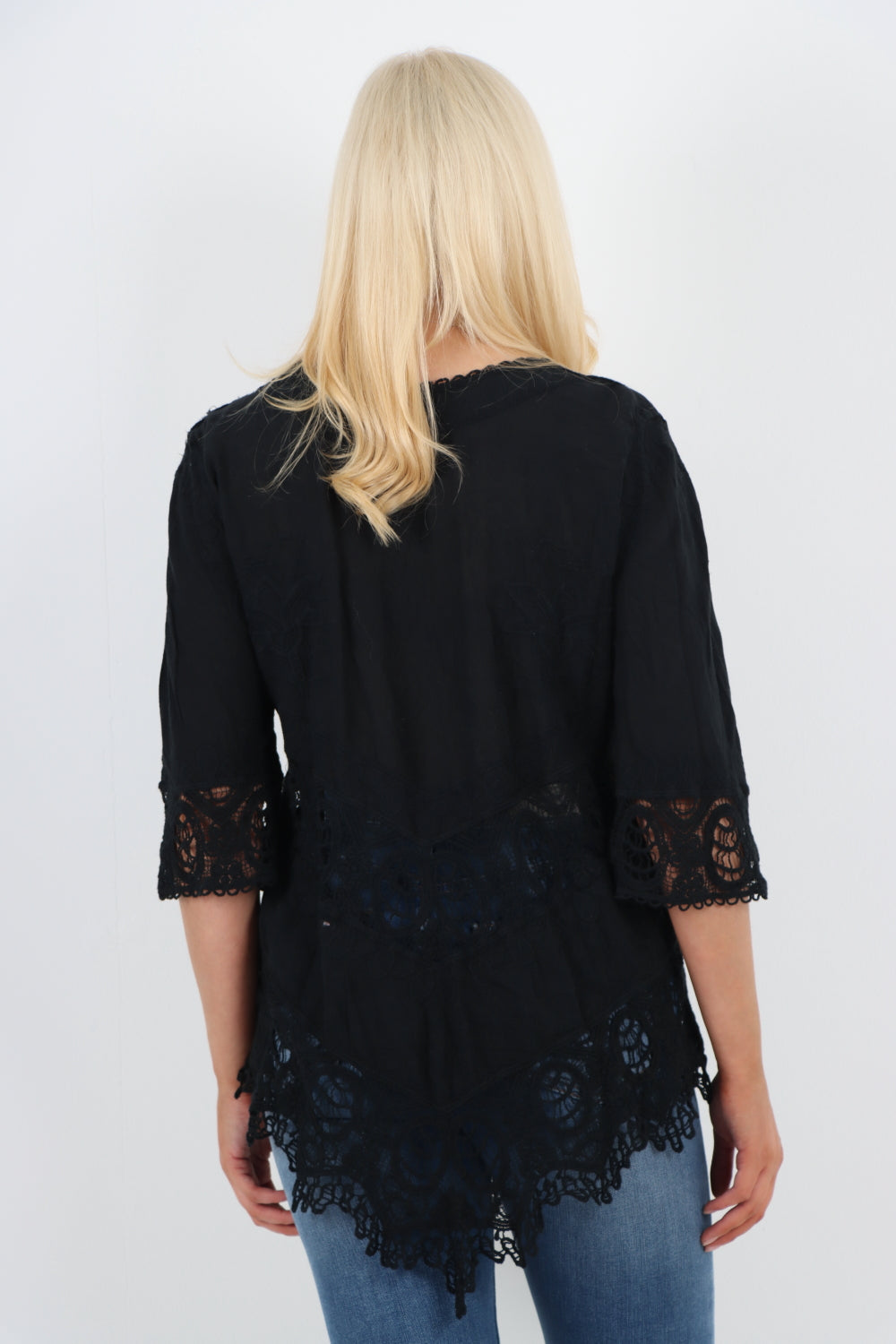 Italian Crochet Lace Embroidered Asymmetrical Cotton Top