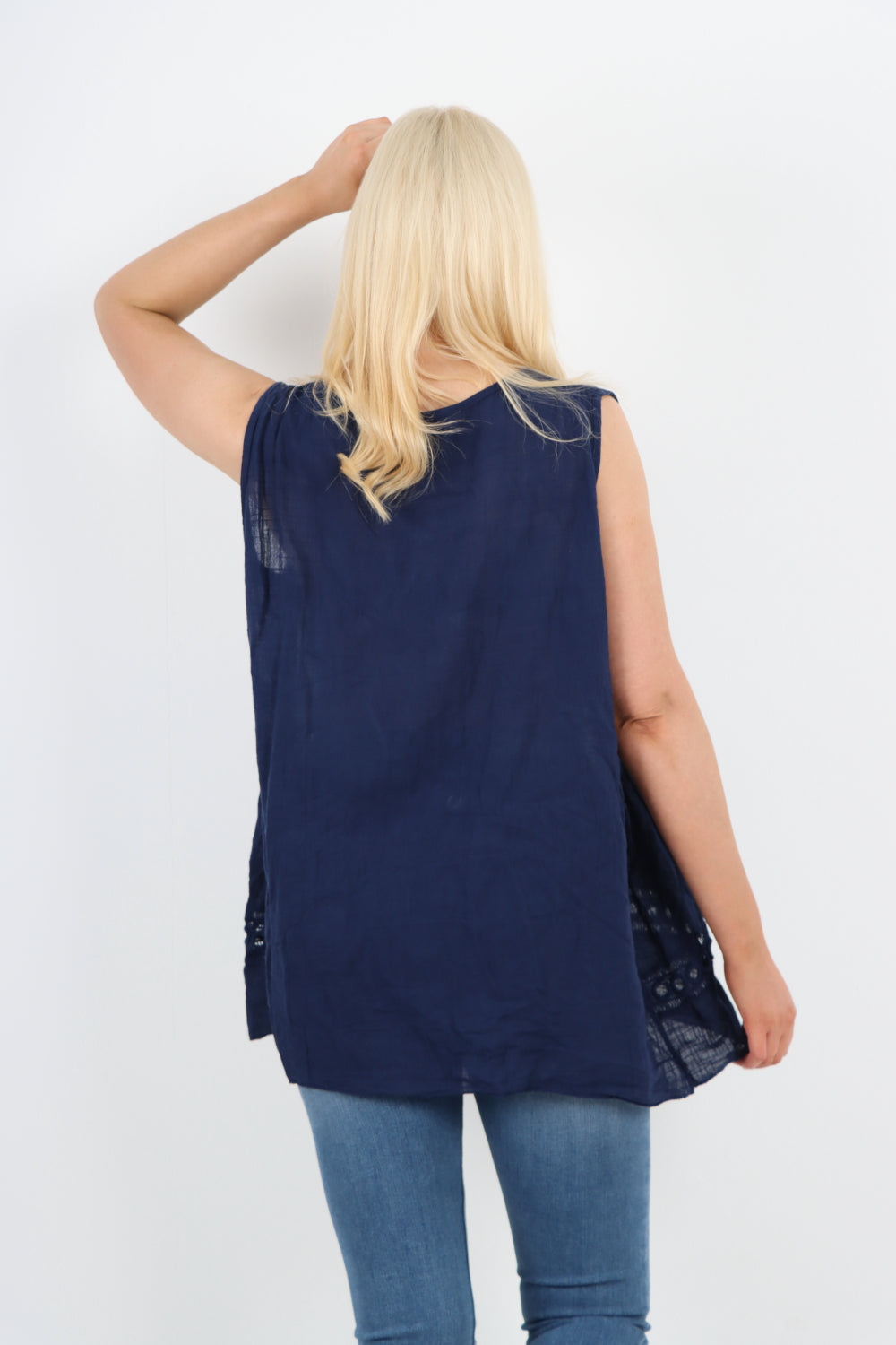 Italian Crochet Bottom Button Detail Cotton Vest Top