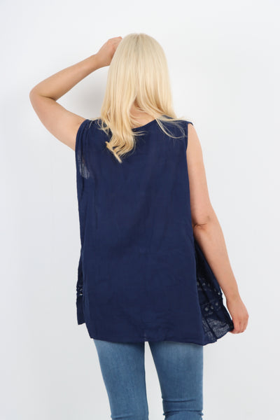 Italian Crochet Bottom Button Detail Cotton Vest Top