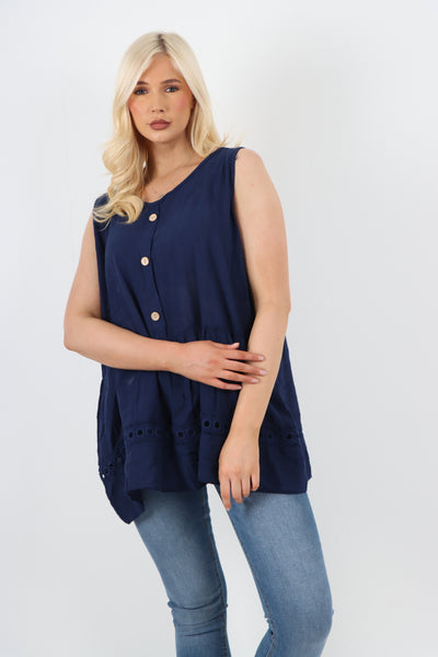 Italian Crochet Bottom Button Detail Cotton Vest Top