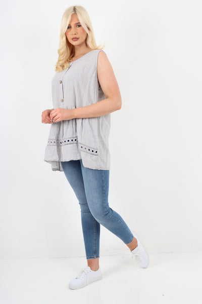 Italian Crochet Bottom Button Detail Cotton Vest Top