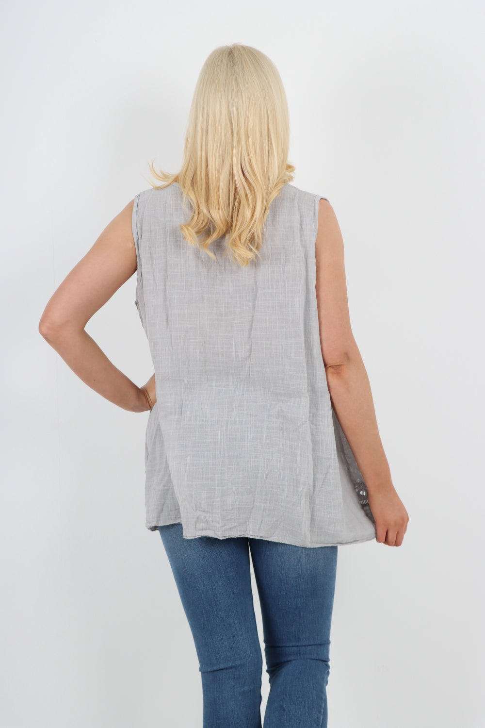 Italian Crochet Bottom Button Detail Cotton Vest Top