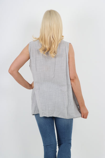 Italian Crochet Bottom Button Detail Cotton Vest Top