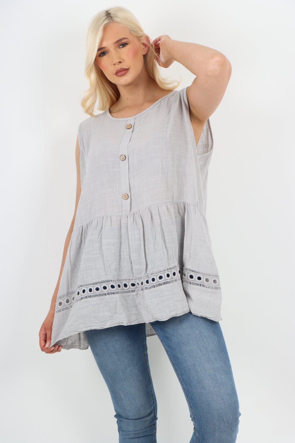 Italian Crochet Bottom Button Detail Cotton Vest Top