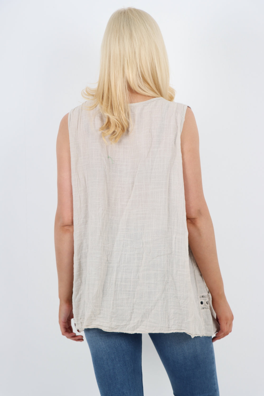 Italian Crochet Bottom Button Detail Cotton Vest Top