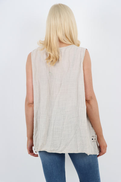 Italian Crochet Bottom Button Detail Cotton Vest Top