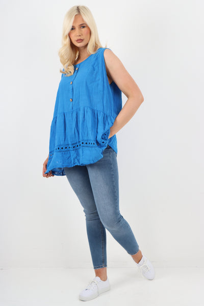 Italian Crochet Bottom Button Detail Cotton Vest Top