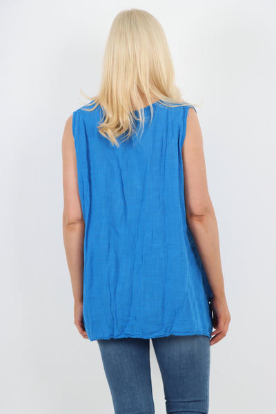 Italian Crochet Bottom Button Detail Cotton Vest Top