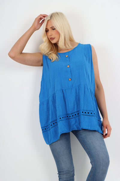 Italian Crochet Bottom Button Detail Cotton Vest Top