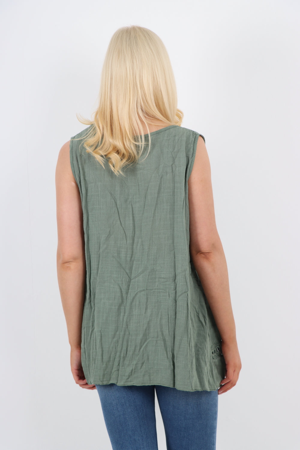 Italian Crochet Bottom Button Detail Cotton Vest Top