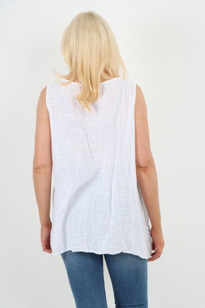 Italian Crochet Bottom Button Detail Cotton Vest Top