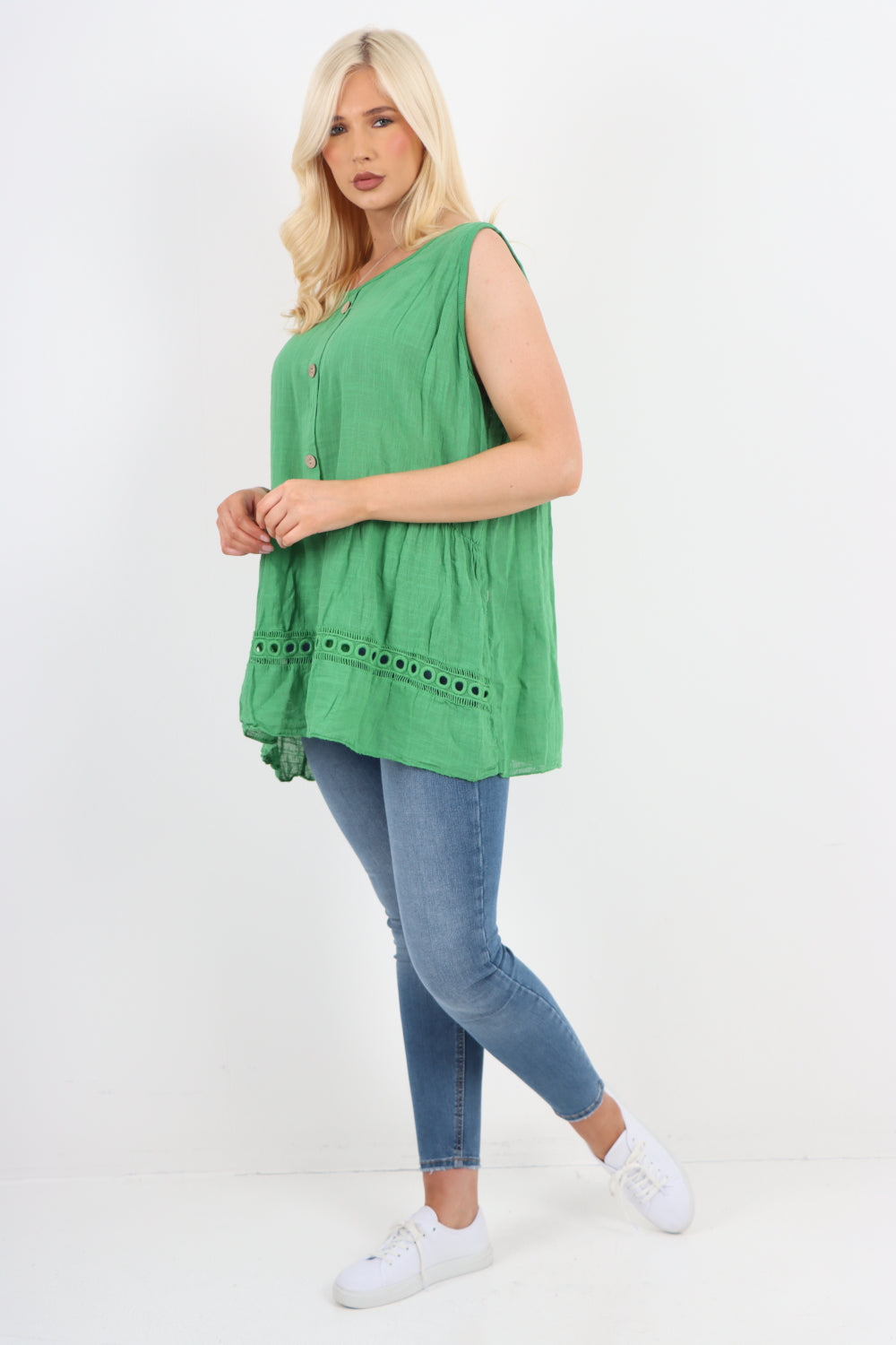 Italian Crochet Bottom Button Detail Cotton Vest Top